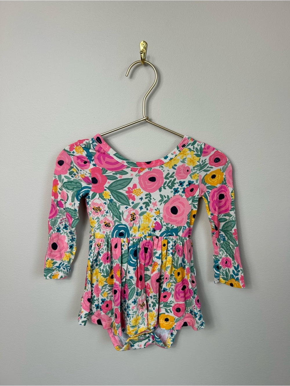 Little Sleepies Floral Long-Sleeve Dress Onesie — Pink, Yellow & Green